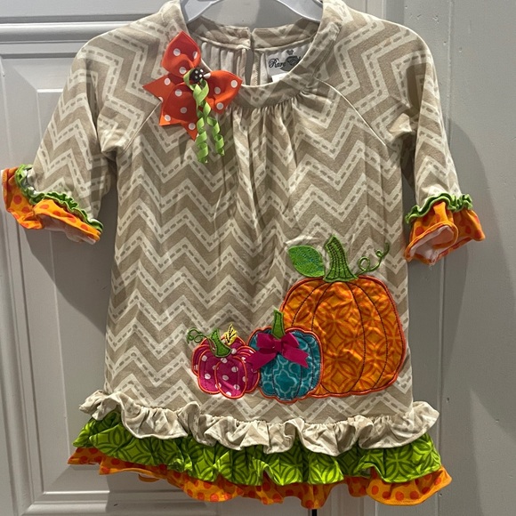 Rare editions- Chevron Pumpkin Dress with Ruffle Trim - Picture 1 of 9
